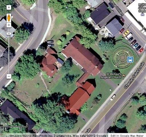 Le terrain et les btiments de la paroisse anglicane de St-Michael-de-Sillery, vu d'un satellite.