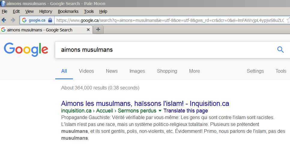 Aimons musulmans dans Google, 2017-déc-24.