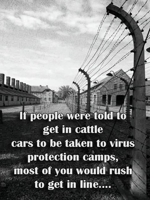 If people were told to get in cattle cars to be taken to virus protection camps, most of you would rush to get in line...