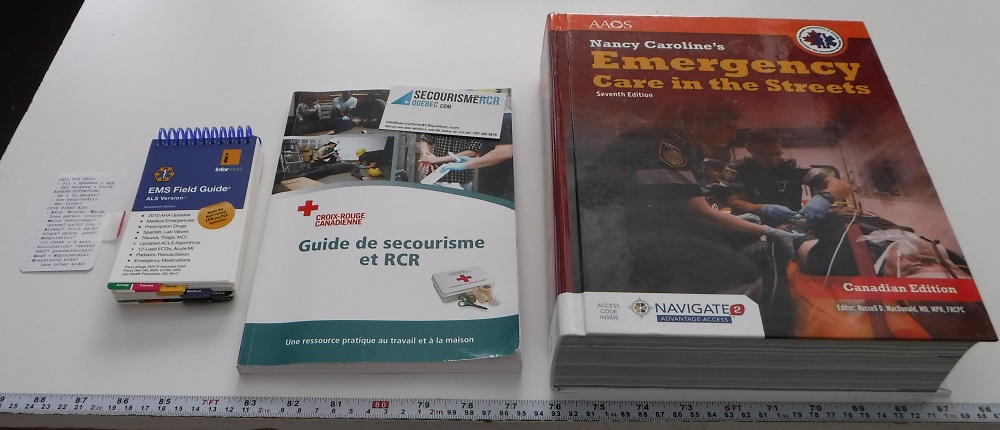 First aid cheat sheets, from credit card sized to 1700 pages weighing several kilograms.