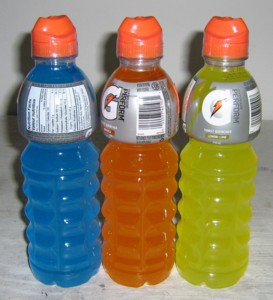 Bottles of water and electrolytes.