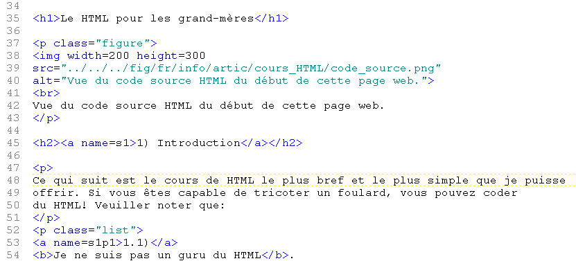 Vue du code source HTML du début de cette page web.