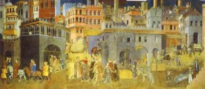 Ambrogio Lorenzetti. Allgorie du bon gouvernement: les effets du bon gouvernement sur la Cit.