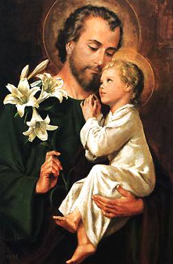Saint Joseph with a Madonna lily, symbol of purity.