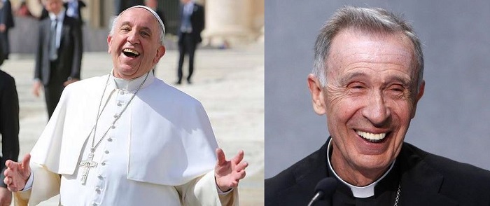 Jorge Mario Bergoglio and Louis F. Ladaria: Two Jesuits enjoying the destruction of Catholicism.
