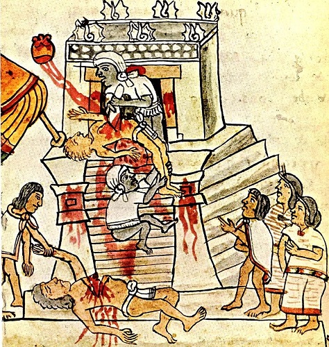 Aztec human sacrifice.
