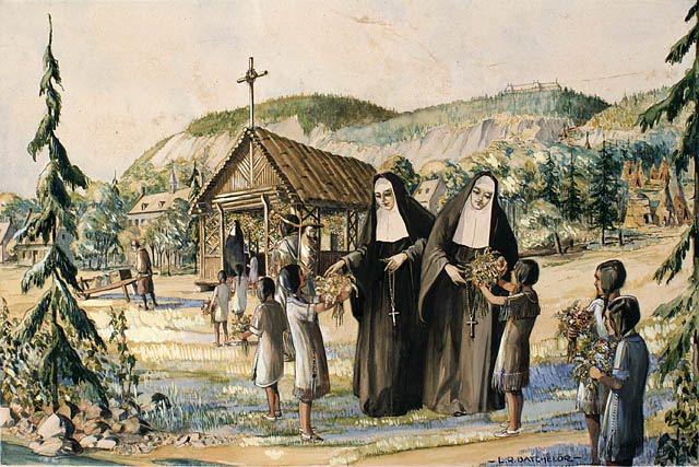 Lawrence R. Batchelor. Premières religieuses ursulines avec des étudiantes indiennes, à Québec.