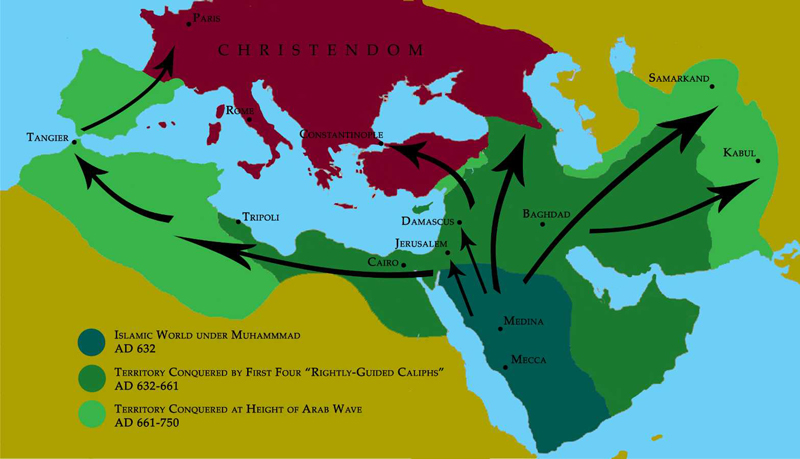 Rapid expansion of Islam during the Arab jihad.
