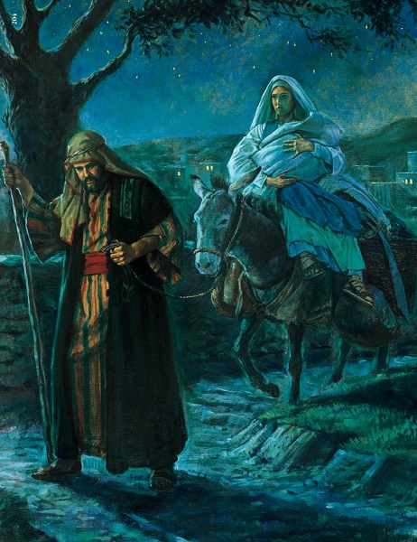Joseph prend Jésus et Marie et fuit en Égypte.