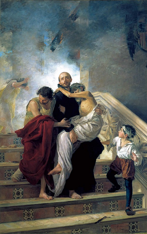 Saint Jean de Dieu sauvant les malades d'un incendie à l'Hôpital Royal en 1549.