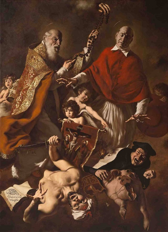Giovanni Gasparro. St. Pie V et St. Charles Borromé défendant le catholicisme contre l'islam et l'hérésie protestante.