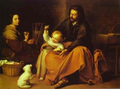 Bartolomé Esteban Murillo. La Sainte Famille avec un petit oiseau.