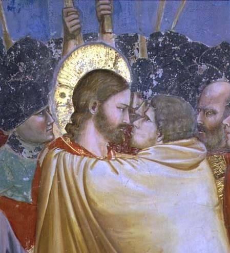 Giotto (di Bondone). The Betrayal of Christ, detail of the kiss.