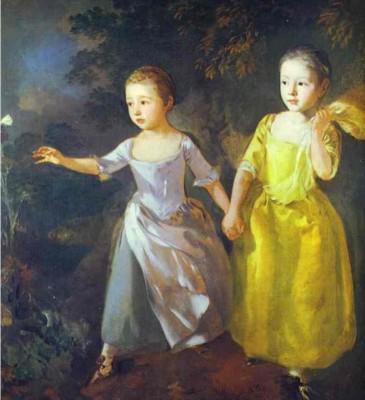 Thomas Gainsborough. Les filles du peintre, Marguerite et Marie, qui poursuivent un papillon.